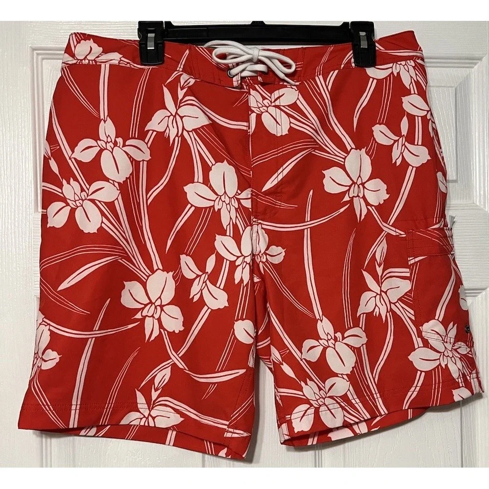 J. Crew Flex Swim‎ Trunks Mens Hawaiian Floral Surf Mesh Lined Drawstring Sz 34